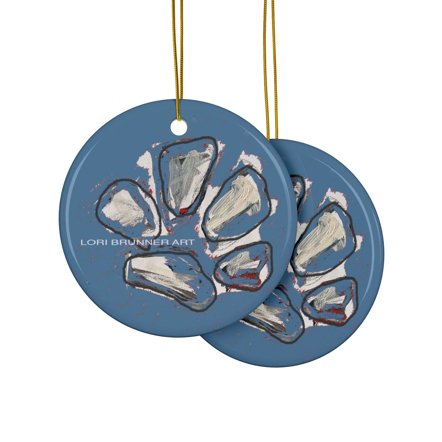 Ceramic Ornament | Artful Paw Print (Blue) by Lori Brunner Art