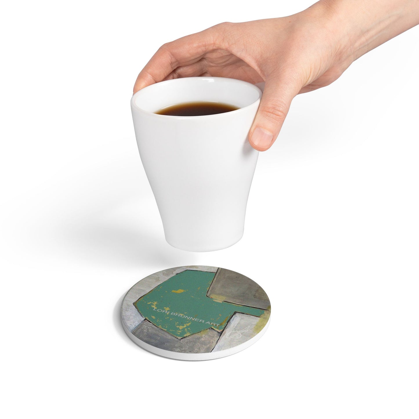 Stylish Modern Ceramic Coaster | Teal Fields by Lori Brunner Art