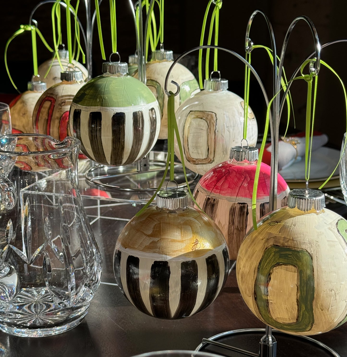 Hand-painted modern ornaments by Lori Brunner Art