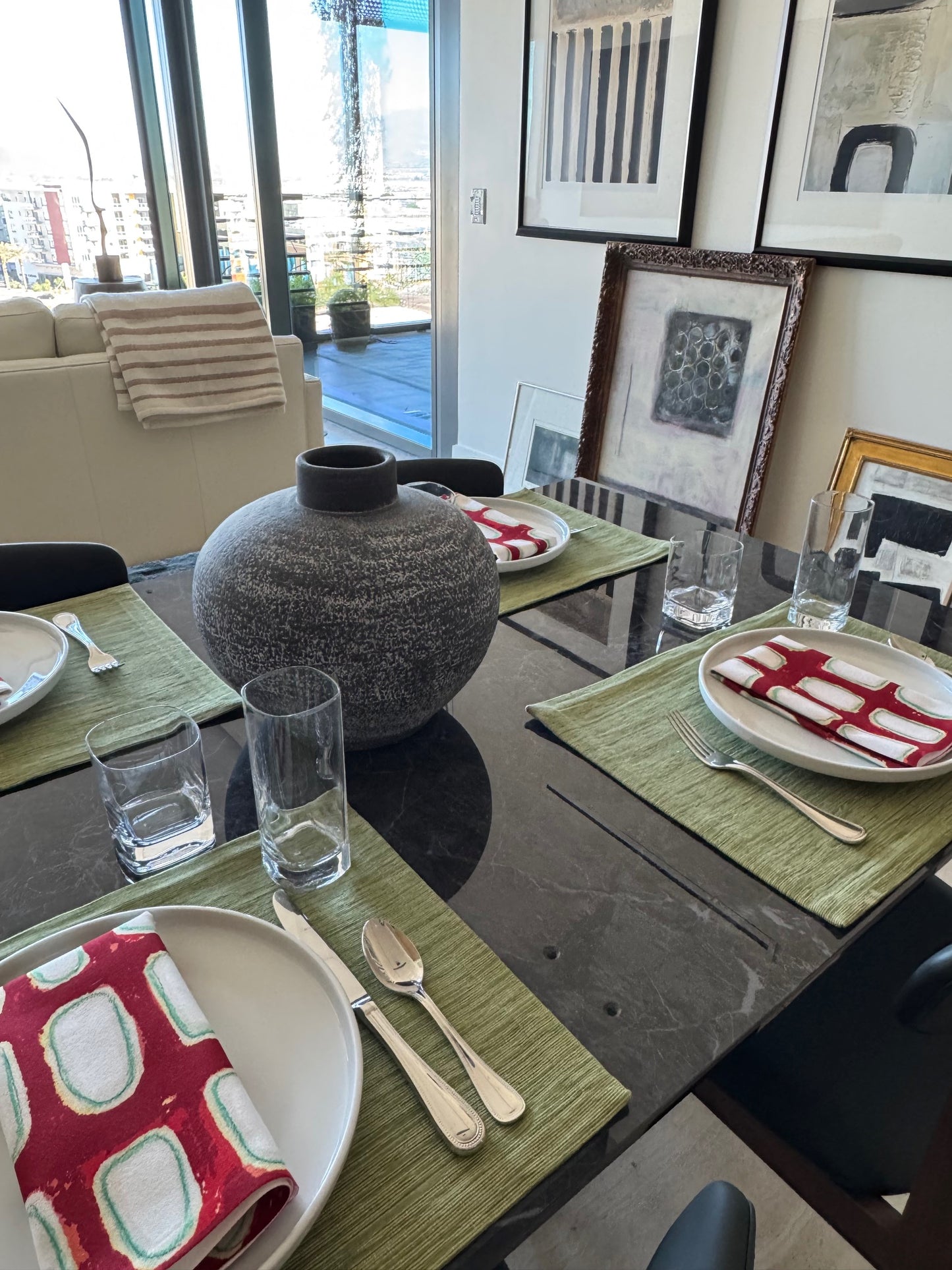 Modern Cloth Napkins Set of 4 | Cranberry Windows by Lori Brunner Art