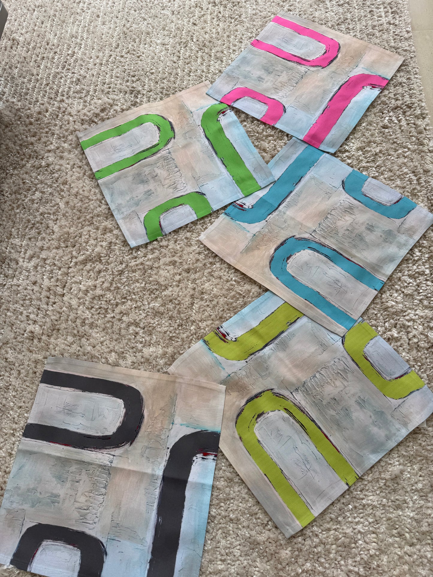 Artsy, artist-designed modern colorful chartreuse cloth napkins with abstract design for the elevated dining table sustainable table linens eco-friendly entertaining