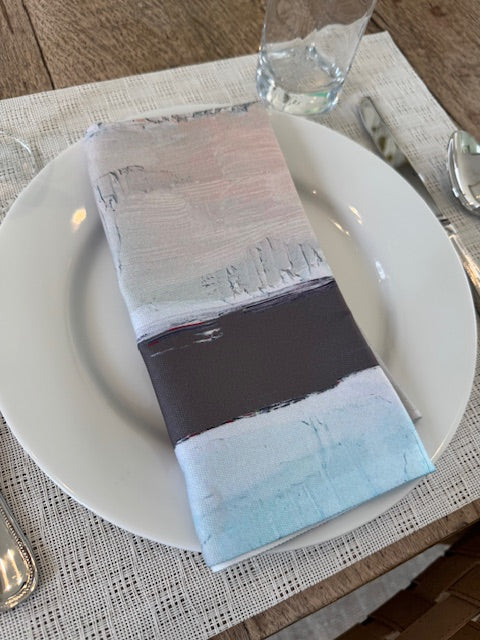 Modern, artsy charcoal gray cloth napkins with abstract design for the elevated dining table sustainable table linens eco-friendly entertaining