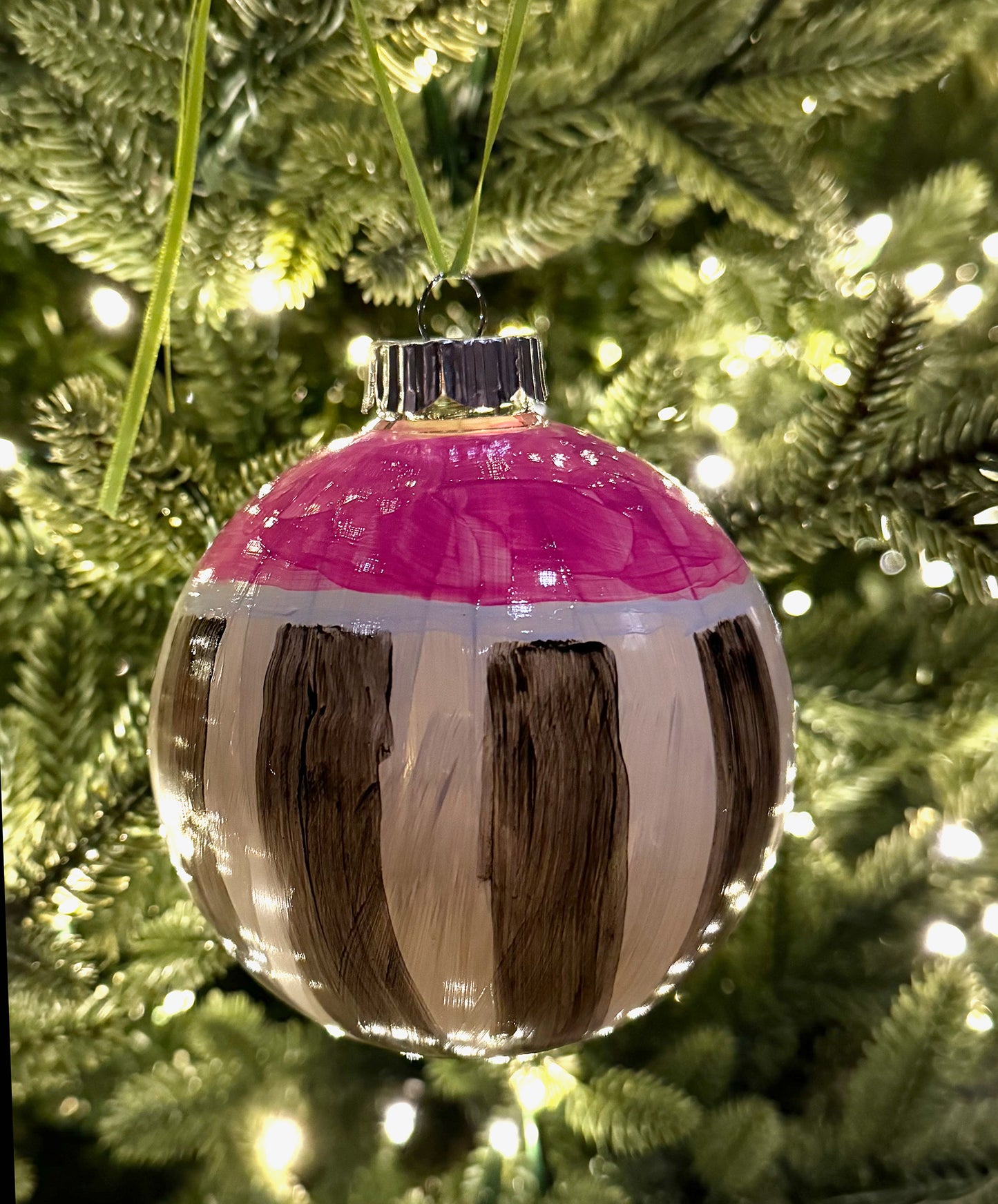 Holiday Ornament (holiday stripe--pink)