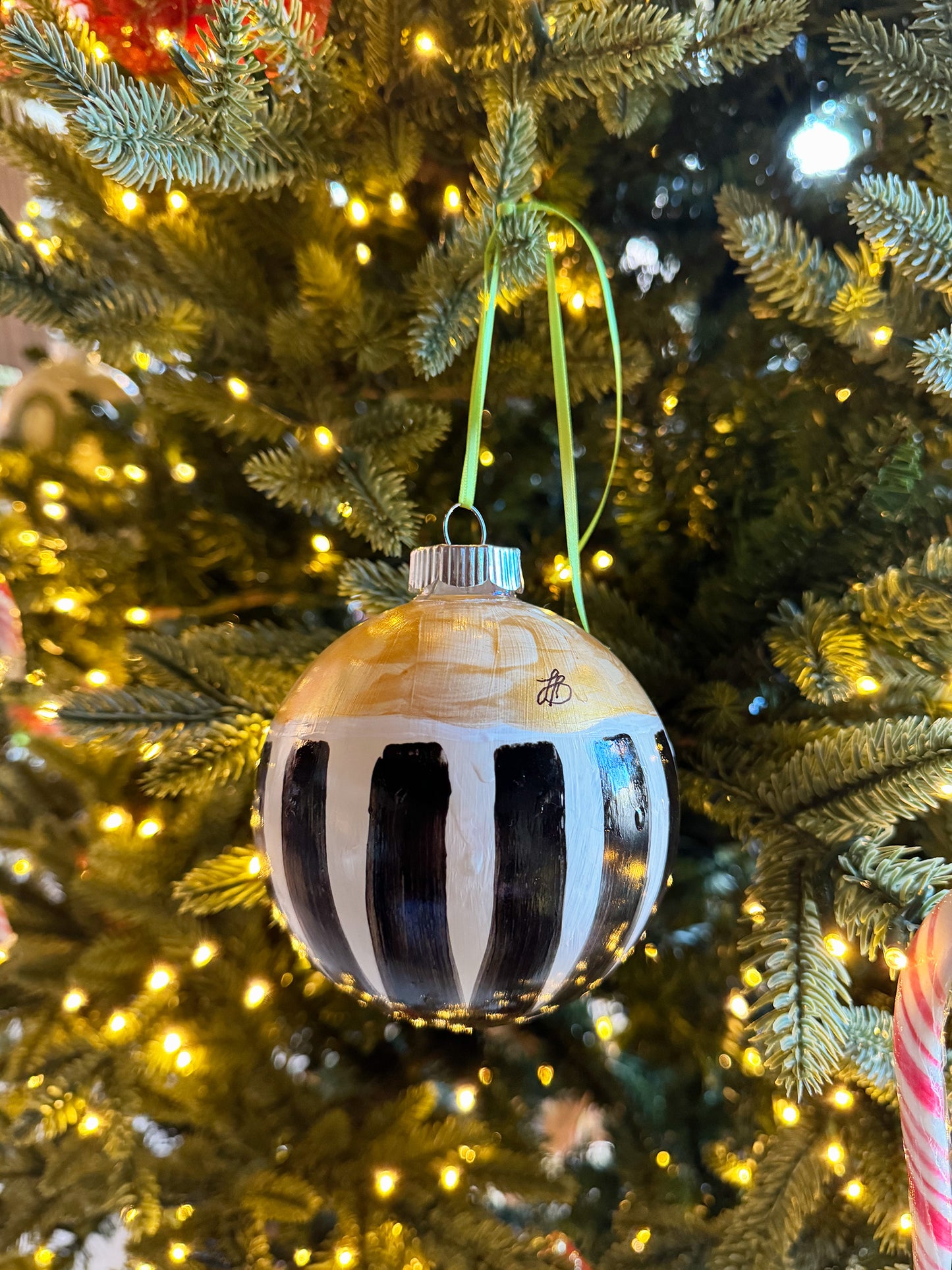 Holiday Ornament (holiday stripe--gold)