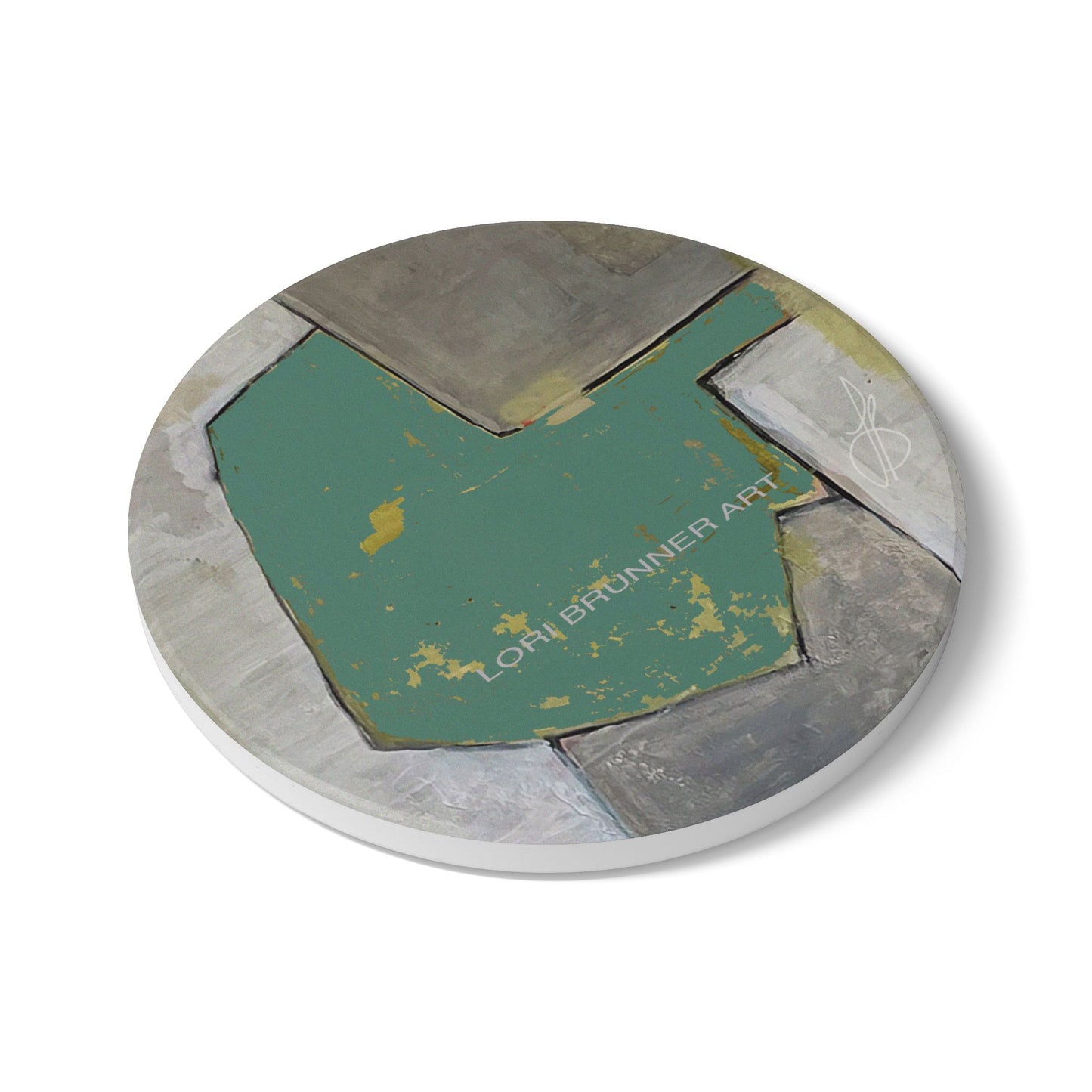 Stylish Modern Ceramic Coaster | Teal Fields by Lori Brunner Art
