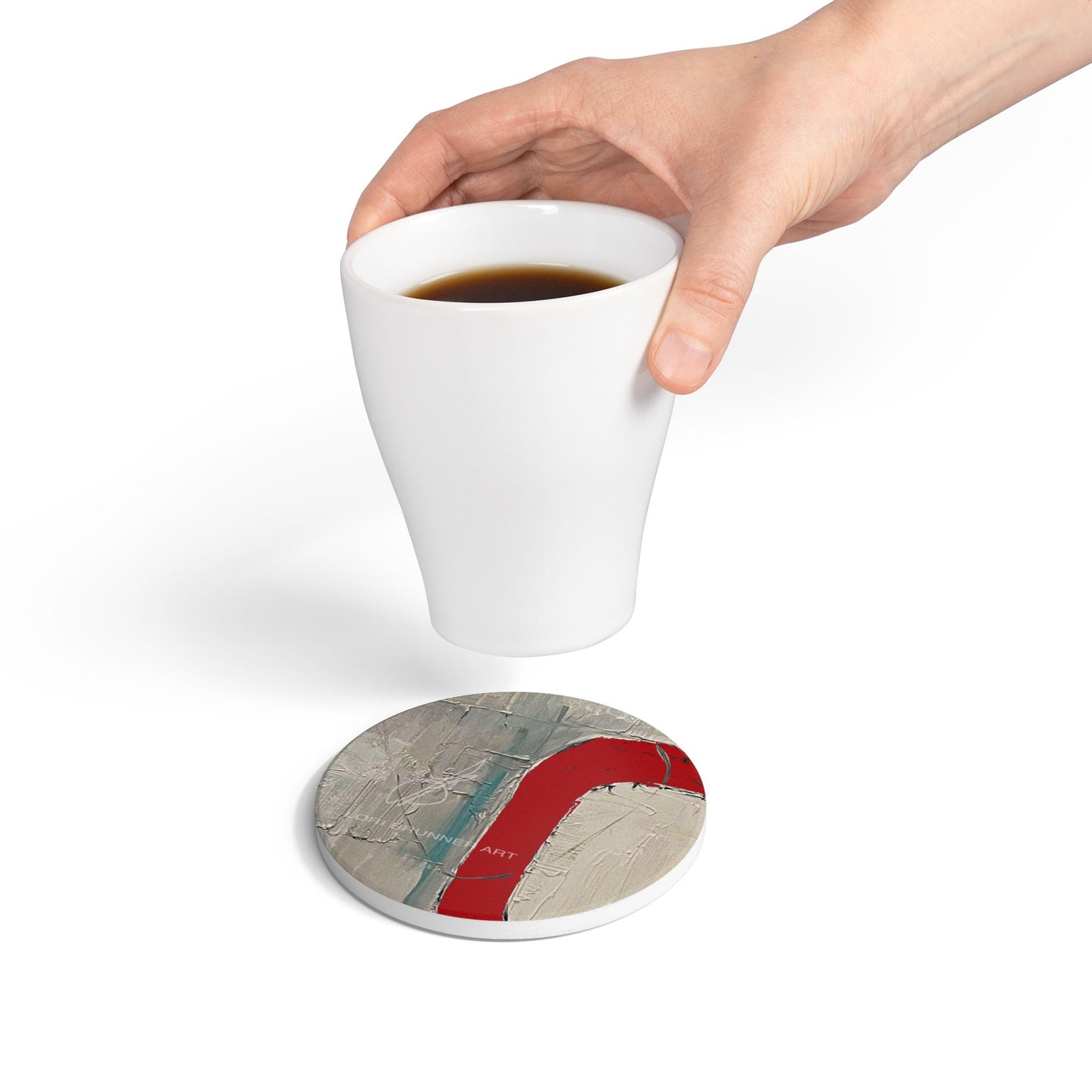 Stylish Modern Ceramic Coaster | Cranberry Ring by Lori Brunner Art