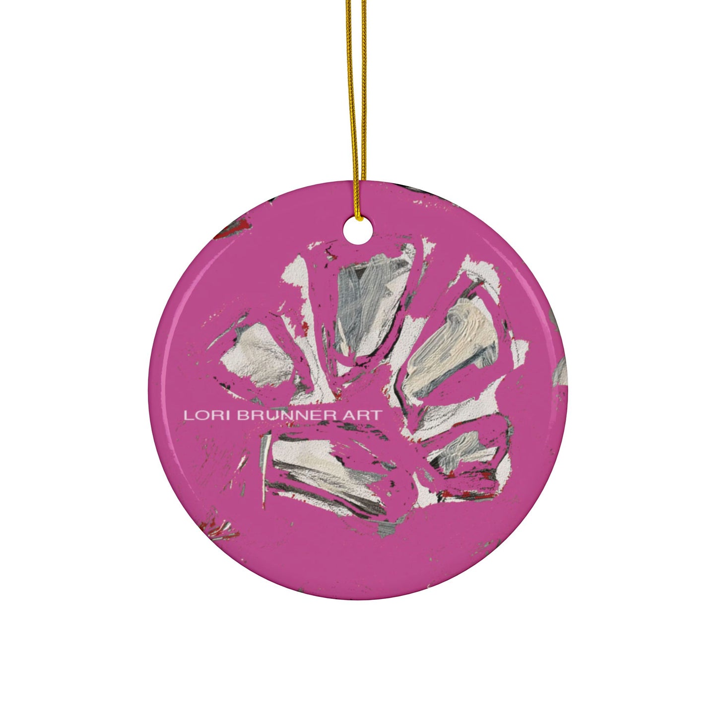 Ceramic Ornament | Artful Paw Print (Pink) by Lori Brunner Art