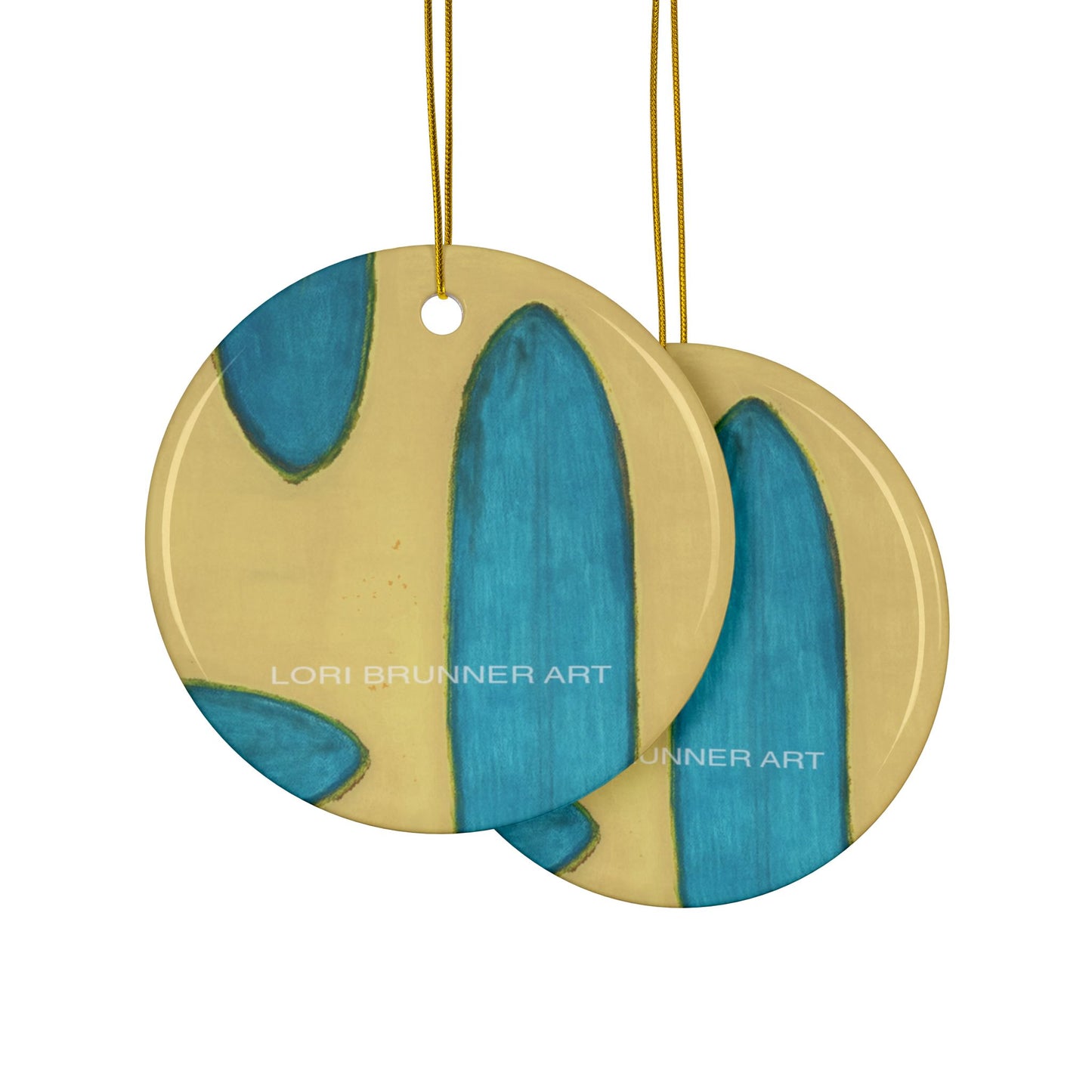 Ceramic Ornament | Yellow & Blue Surfboards by Lori Brunner Art