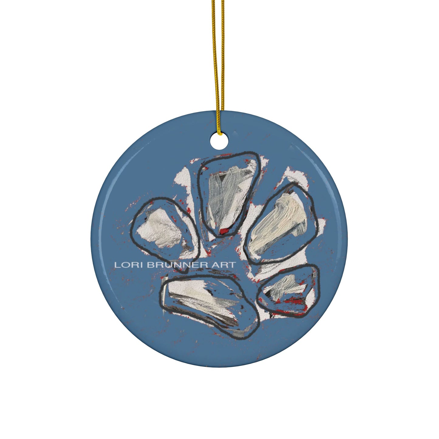 Ceramic Ornament | Artful Paw Print (Blue) by Lori Brunner Art
