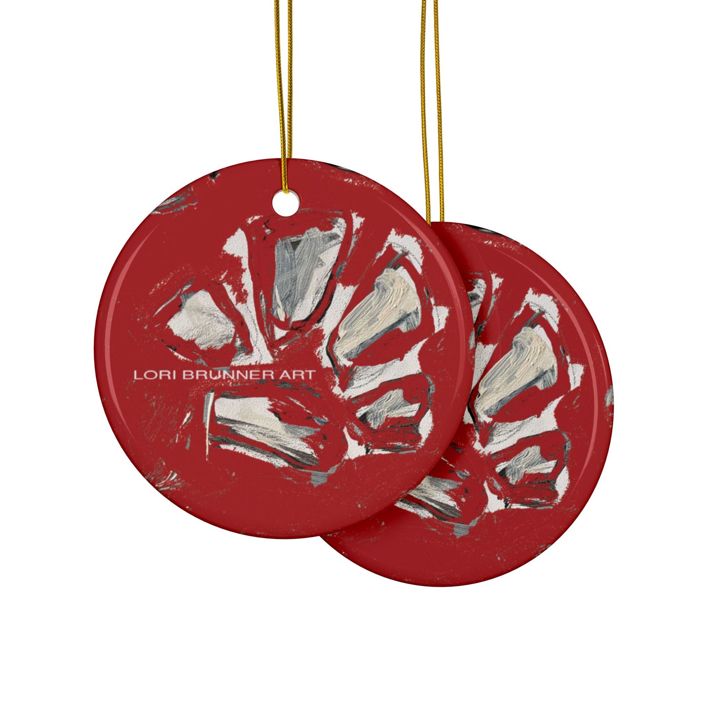 Ceramic Ornament | Artful Paw Print (Red) by Lori Brunner Art