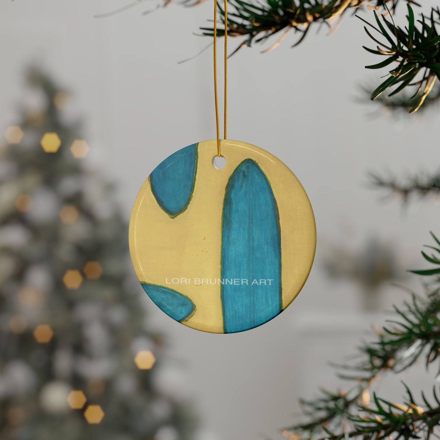Ceramic Ornament | Yellow & Blue Surfboards by Lori Brunner Art