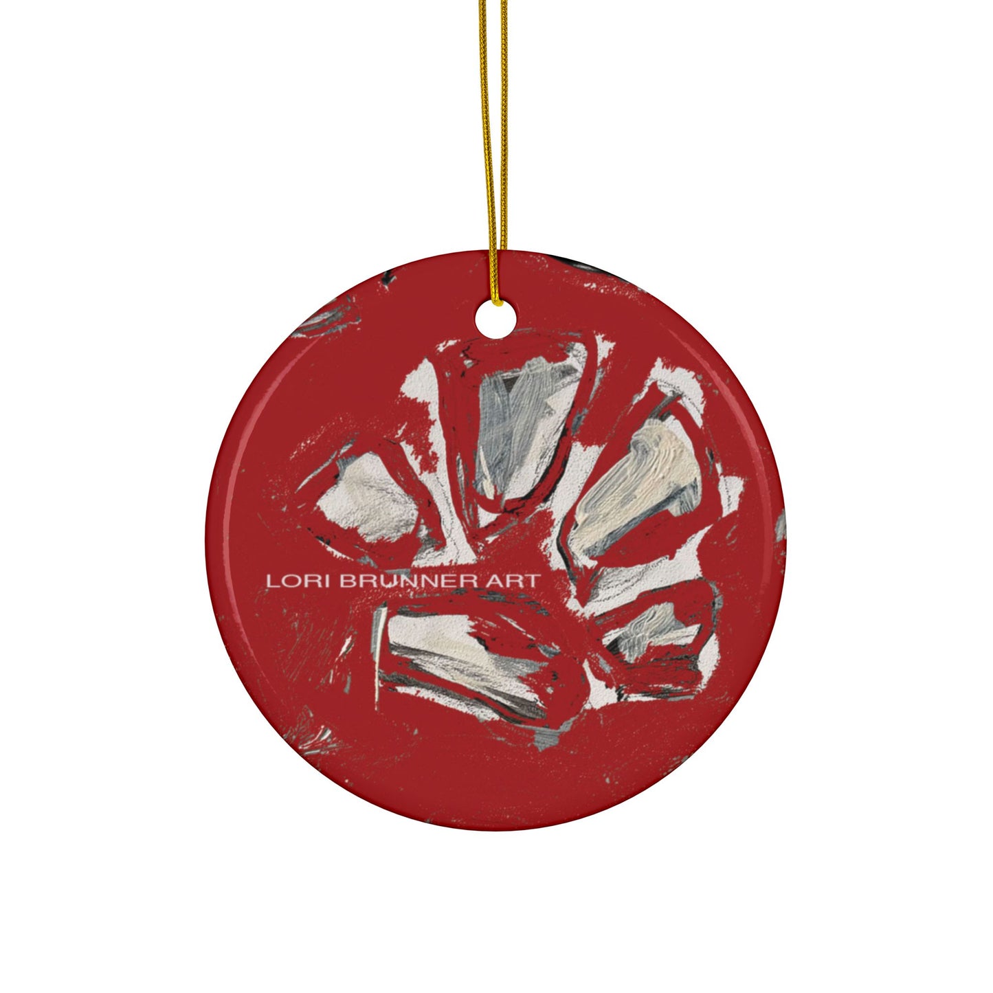 Ceramic Ornament | Artful Paw Print (Red) by Lori Brunner Art