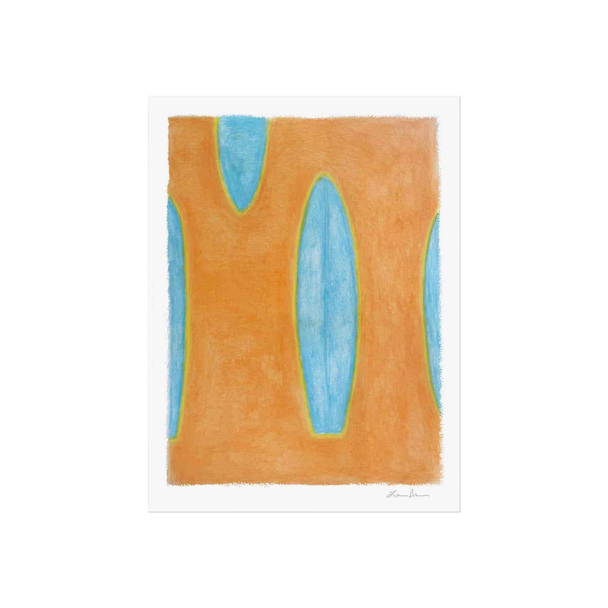 Four Orange & Blue Surfboards 18x24 by Lori Brunner--signed in plate