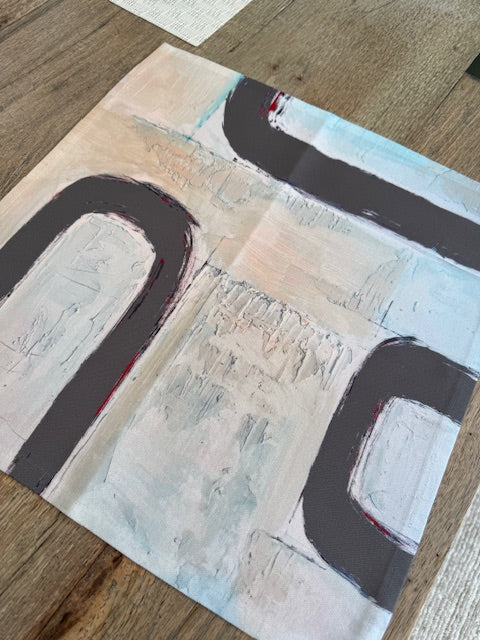 Modern, artsy charcoal gray cloth napkins with abstract design for the elevated dining table sustainable table linens eco-friendly entertaining