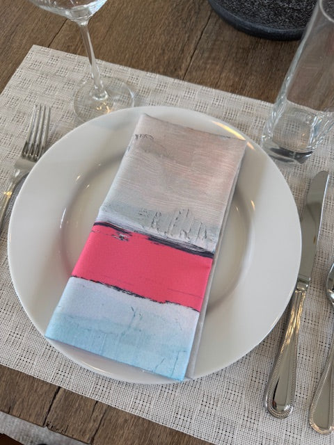 Artsy, modern artist-designed colorful chartreuse cloth napkins with abstract design for the elevated dining table sustainable table linens eco-friendly entertaining