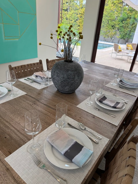 Modern, artist-designed charcoal gray cloth napkins with abstract design for the elevated dining table sustainable table linens eco-friendly entertaining