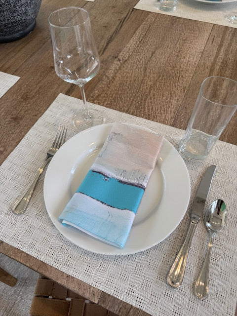 Artsy, colorful cloth napkins with abstract design for the dining table sustainable table linens eco-friendly entertaining