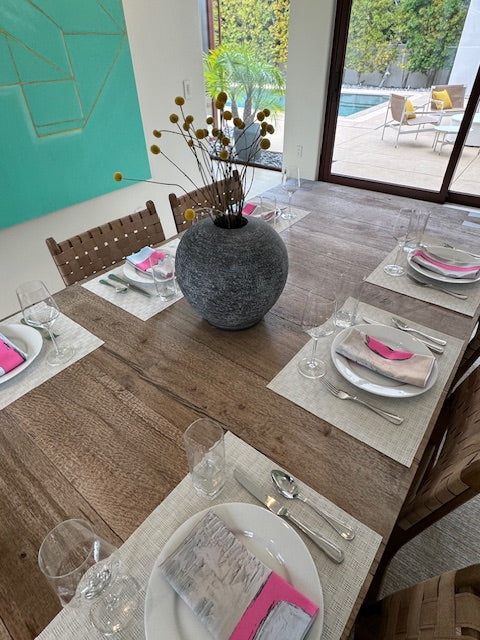 Artsy, colorful modern pink cloth napkins with abstract design for the elevated dining table sustainable table linens eco-friendly entertaining