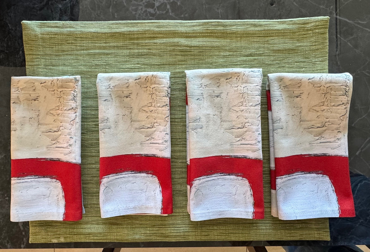Modern Cloth Napkins Set of 4 | Red Ribbons by Lori Brunner Art