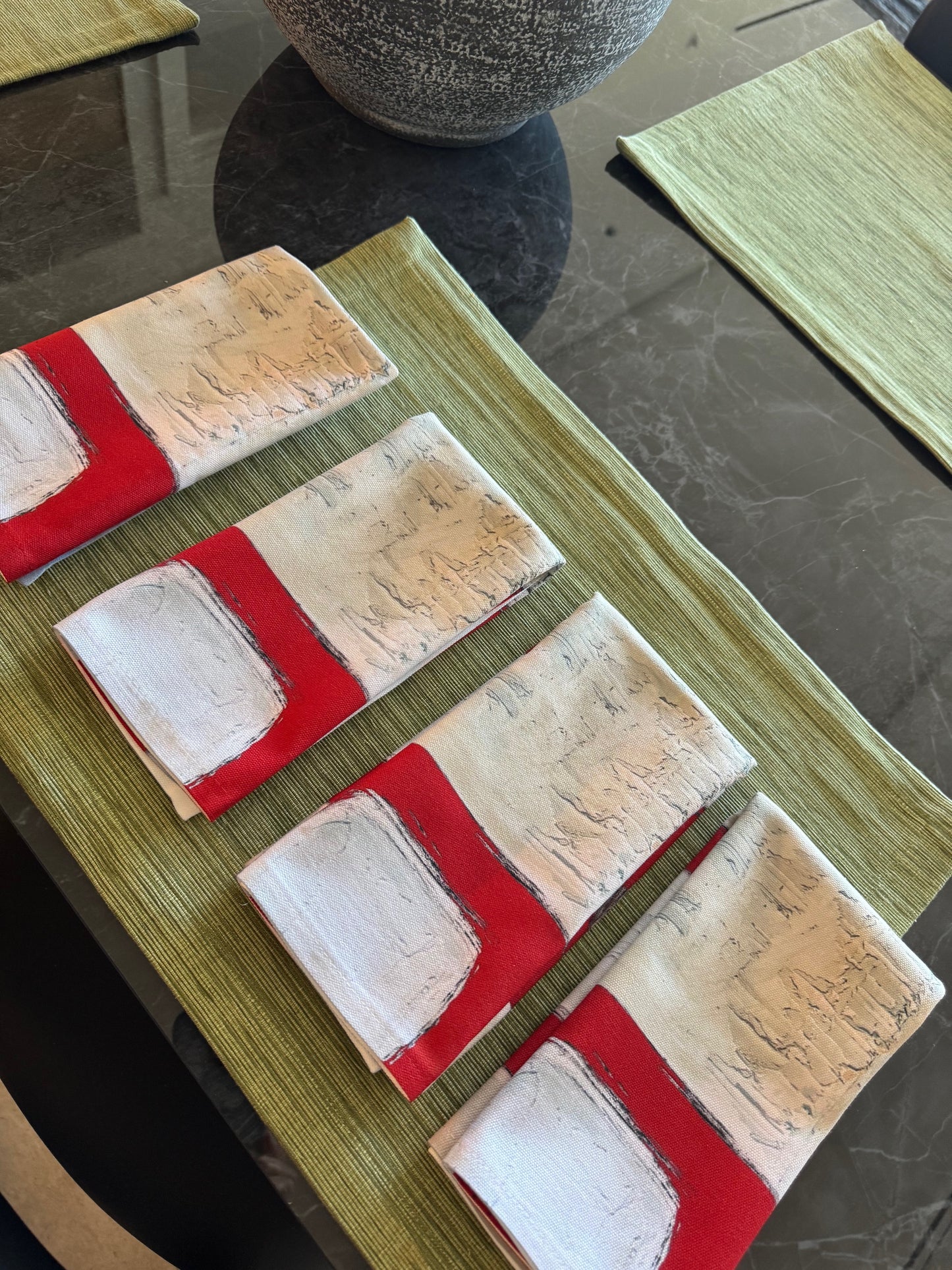 Modern Cloth Napkins Set of 4 | Red Ribbons by Lori Brunner Art