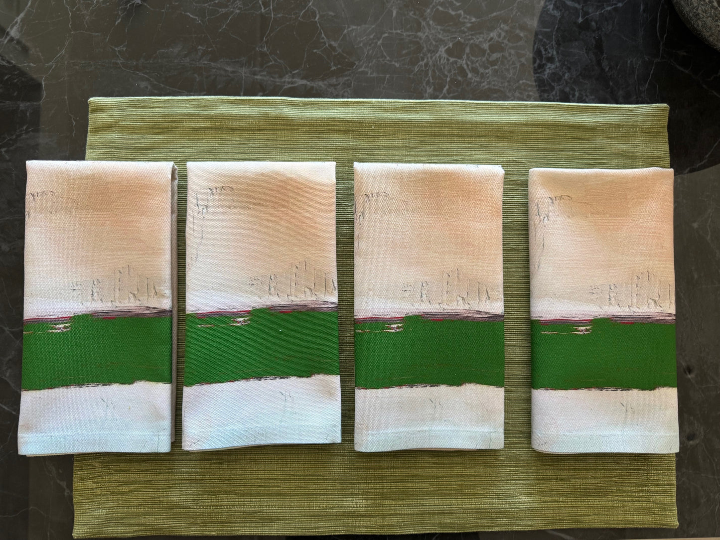 Modern Cloth Napkins Set of 4 | Green Ribbons by Lori Brunner Art