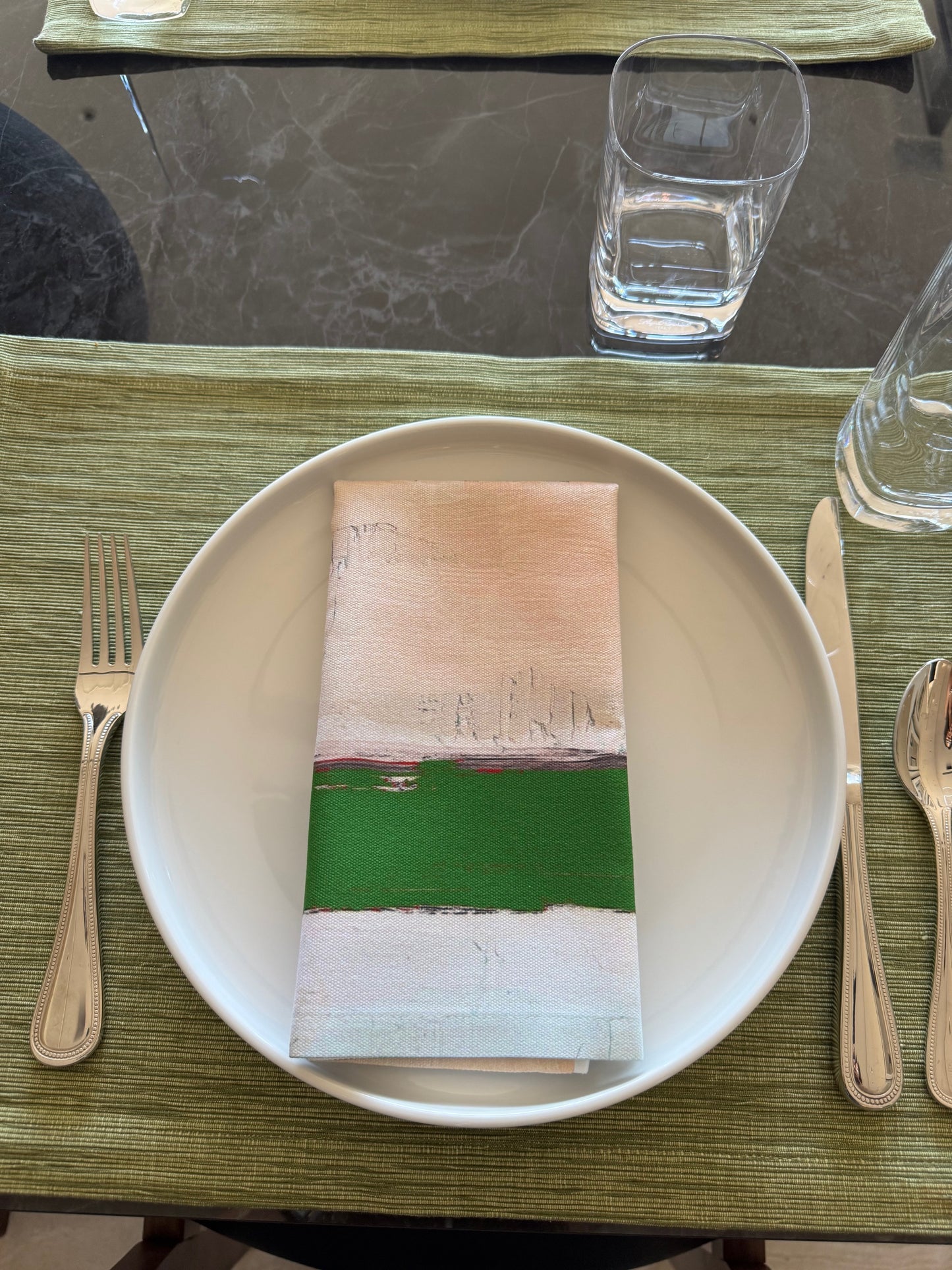 Modern Cloth Napkins Set of 4 | Green Ribbons by Lori Brunner Art