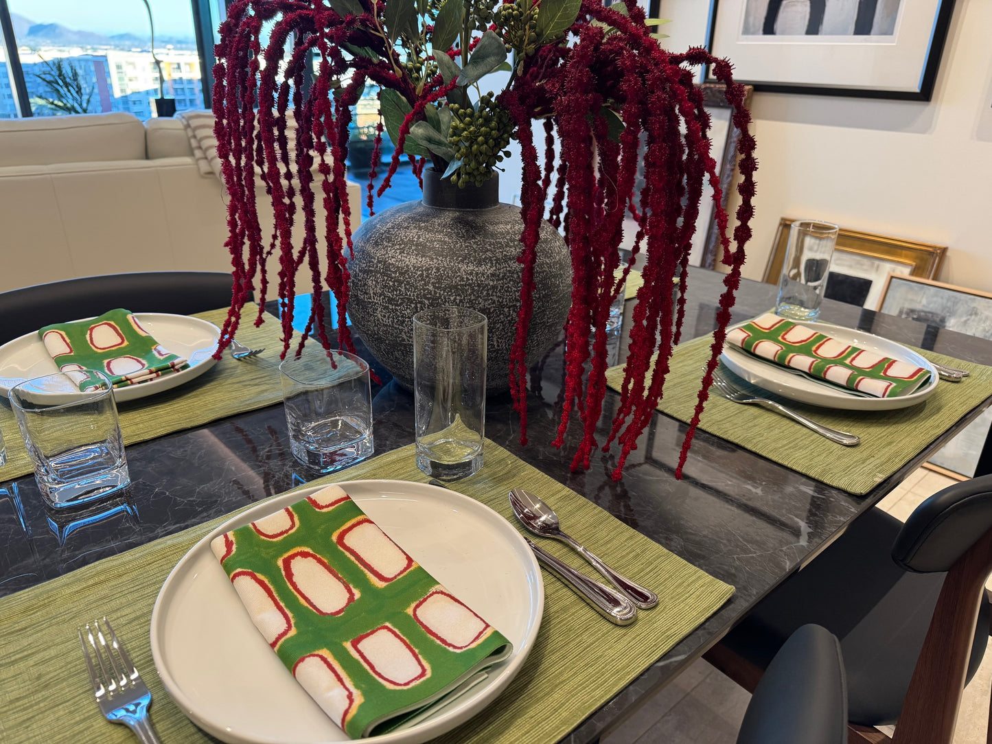 Modern Cloth Napkins Set of 4 | Olive Windows by Lori Brunner Art