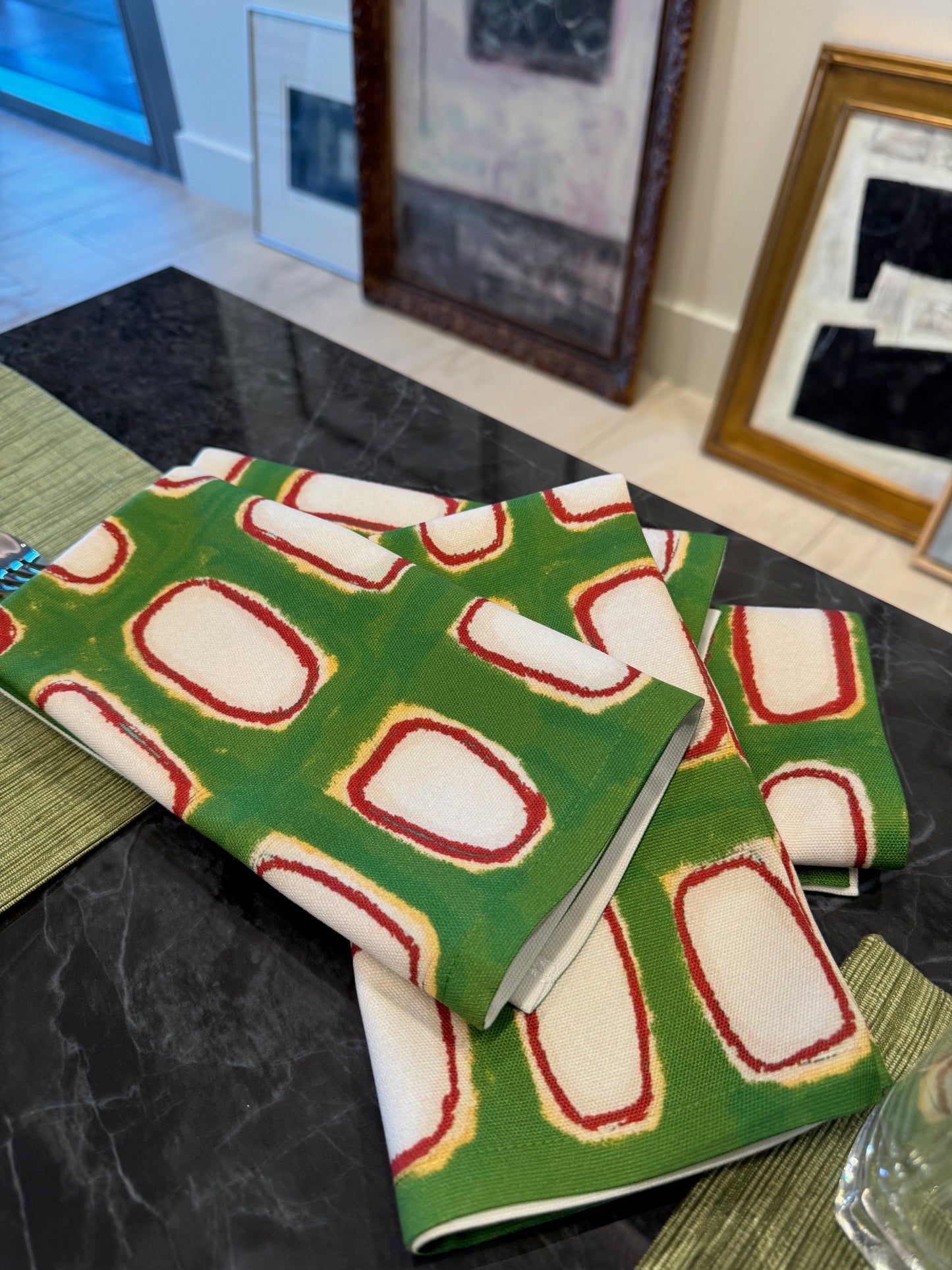 Modern Cloth Napkins Set of 4 | Olive Windows by Lori Brunner Art