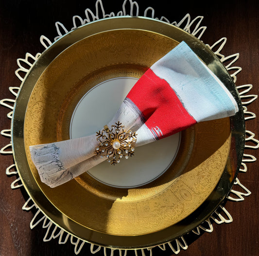 Modern, artist-designed red cloth napkins with abstract design for the elevated dining table sustainable table linens eco-friendly entertaining