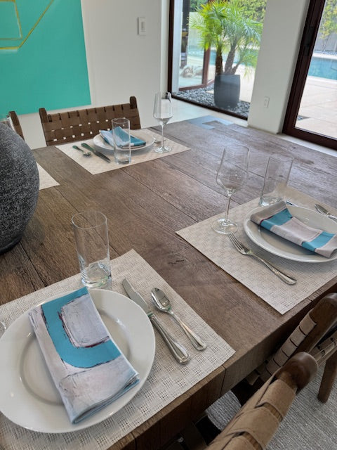 Artist-designed modern colorful cloth napkins with abstract design for the dining table sustainable table linens eco-friendly dining re-usable napkins