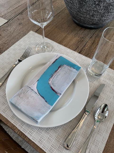 Artist-designed, artsy, colorful, cloth napkins with abstract design for the dining table sustainable table linens eco-friendly entertaining