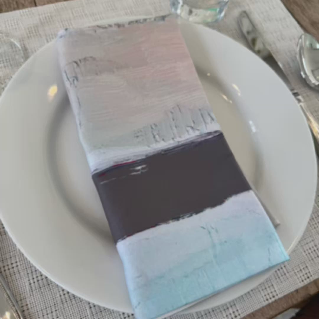 Modern, elegant charcoal gray cloth napkins with abstract design for the elevated dining table sustainable table linens eco-friendly entertaining