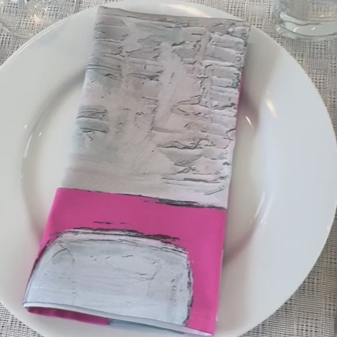 Artsy, modern pink cloth napkins with abstract design for the elevated dining table sustainable table linens eco-friendly entertaining