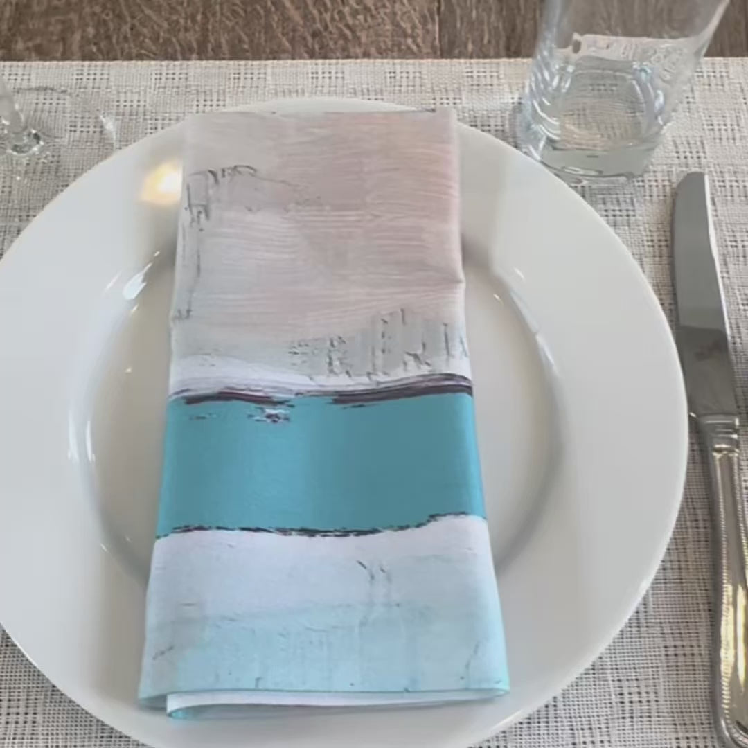 Artist-designed modern cloth napkins in seaform blue by Lori Brunner Art to elevate your dining experiences and tables eco-friendly dining re-usable napkins