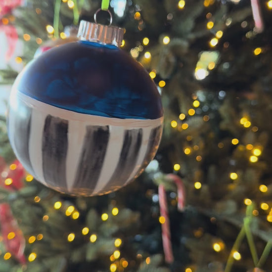 Hand-painted modern holiday ornament by Lori Brunner Art Indigo blue design