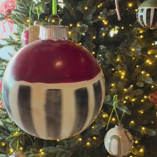 Hand-painted red modern holiday ornaments by Lori Brunner Art