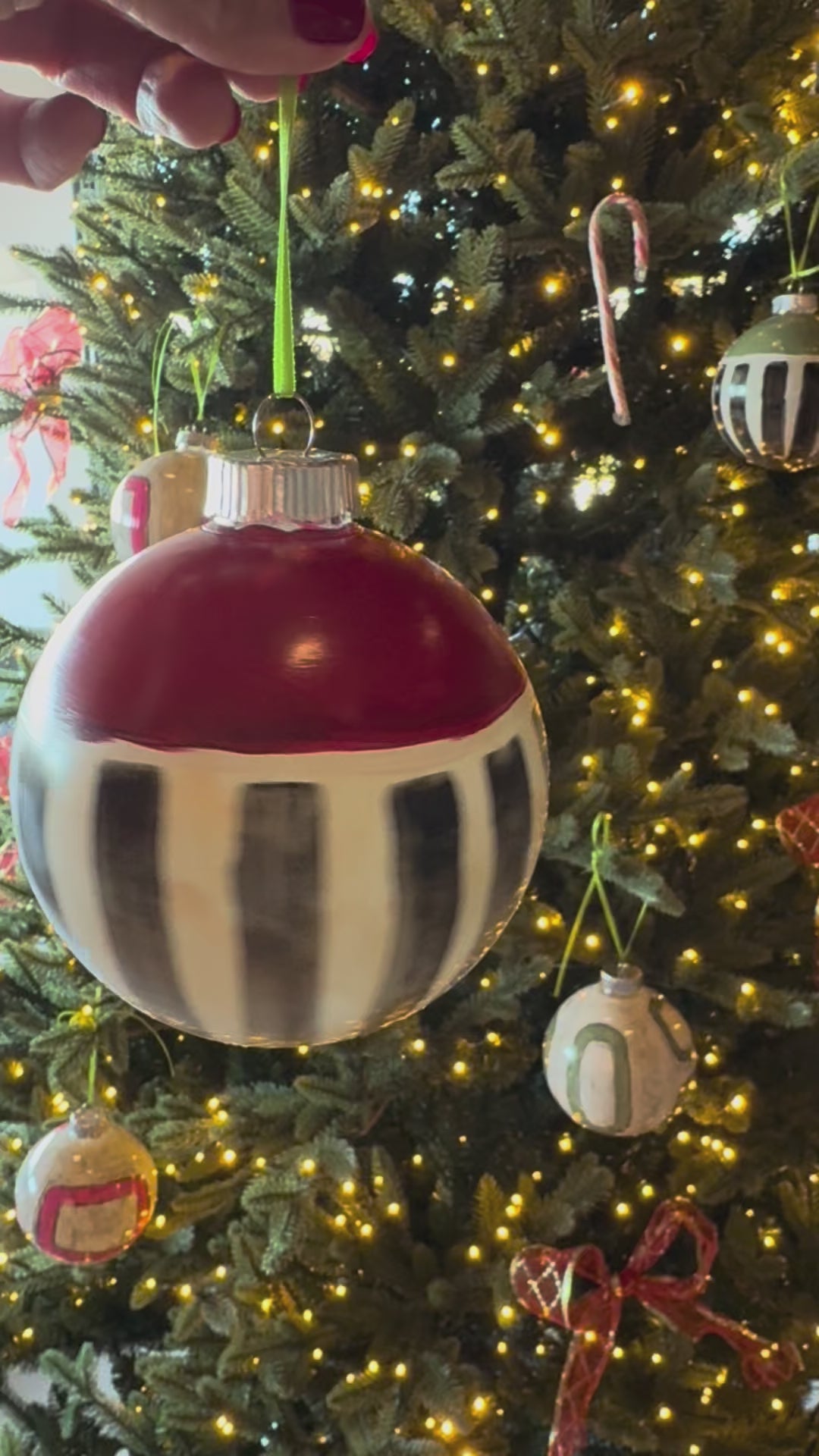 Hand-painted red modern holiday ornaments by Lori Brunner Art